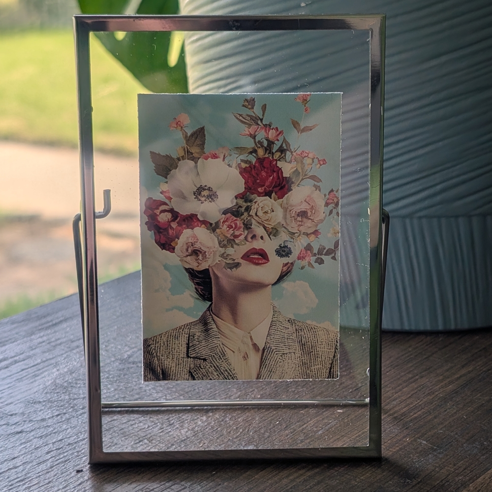Surrealist Framed Art Print In Modern Silver Glass Floating Frame | Desk Art